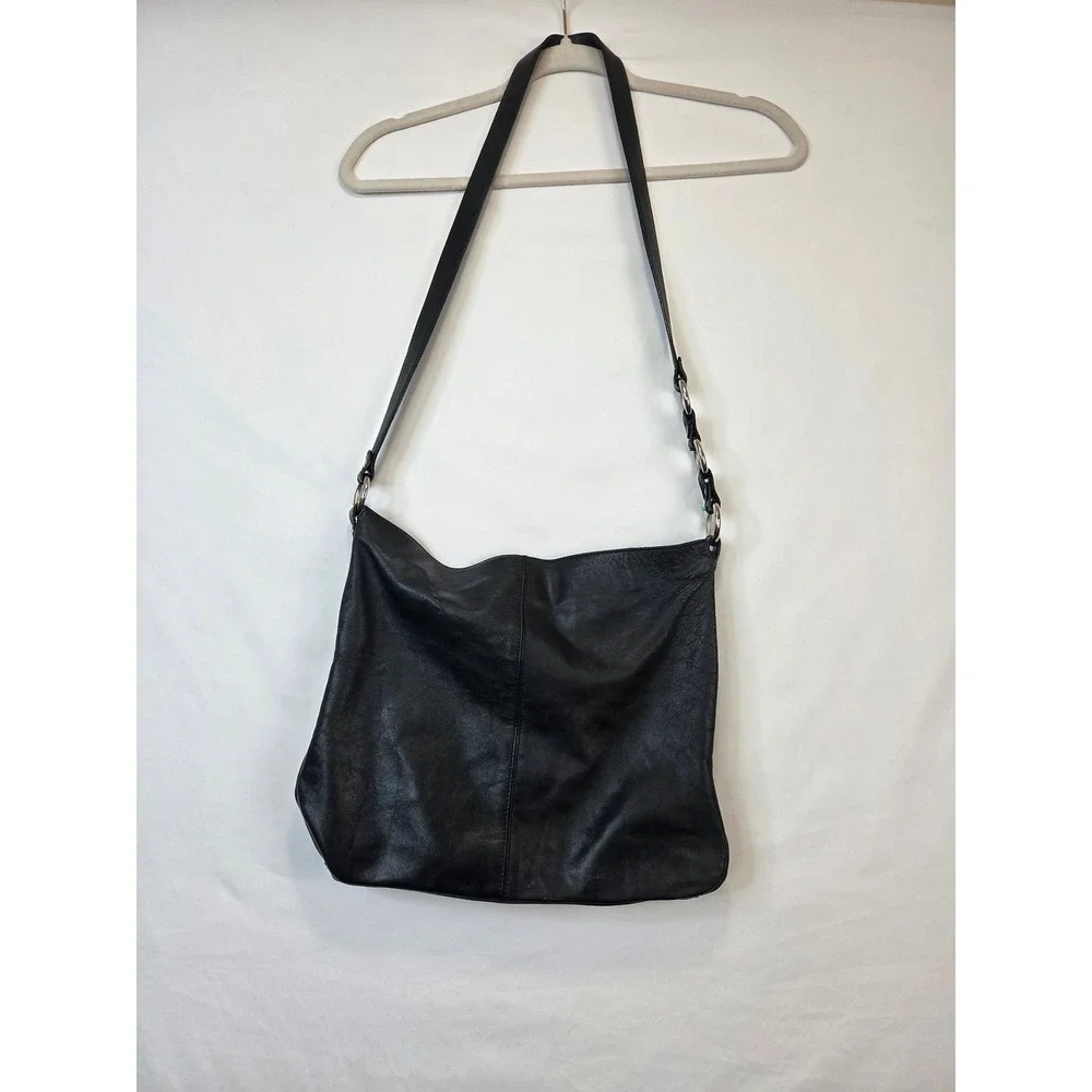 Nordstrom Black Genuine Leather Grommet Hobo Shoulder Bag Made in Italy